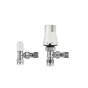 Plumbright Angled Thermostatic Radiator Valve & Lockshield 15mm x 1/2 C04167N031B